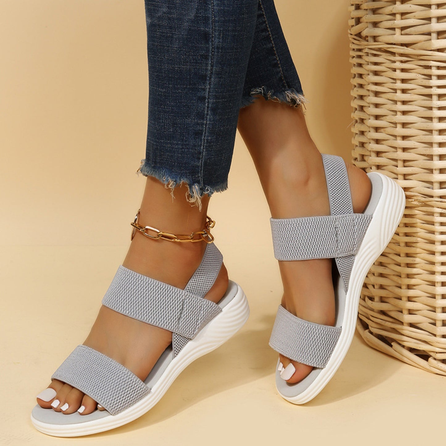 Rubber Open Toe Low Heel Sandals  Trendsi   