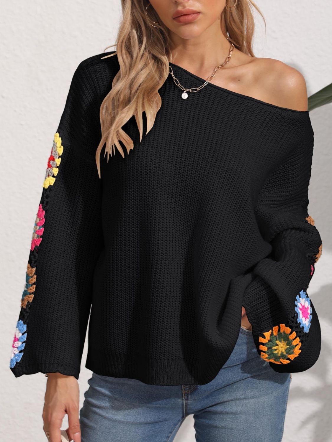 Crochet Flower Long Sleeve Sweater  Trendsi   