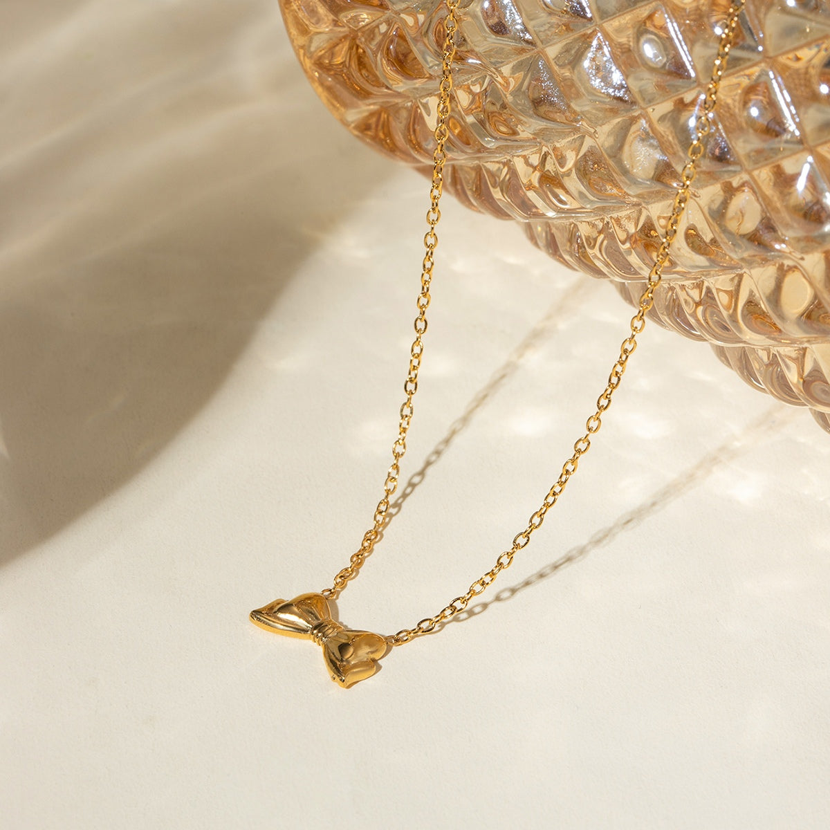 18K Gold-Plated Stainless Steel Bow Necklace  Trendsi   