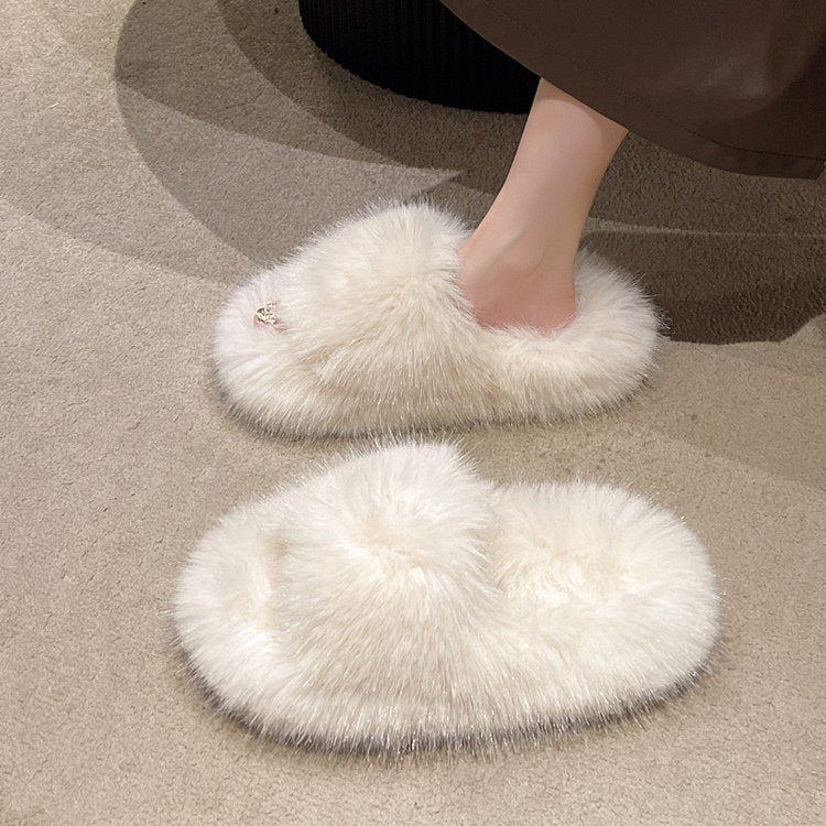 Fuzzy Open Toe Platform Slippers  Trendsi   