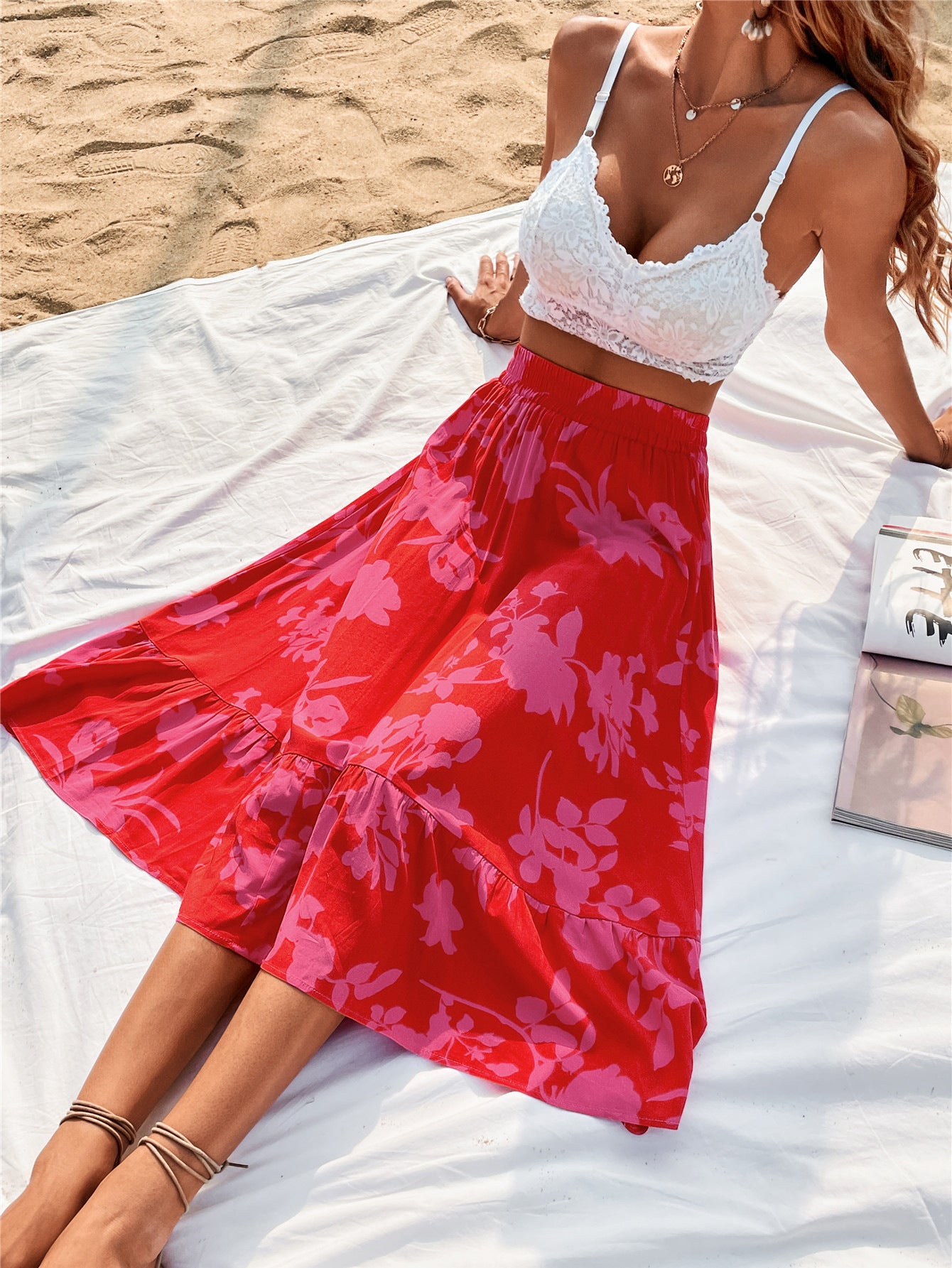 Printed Elastic Waist Skirt  Trendsi   