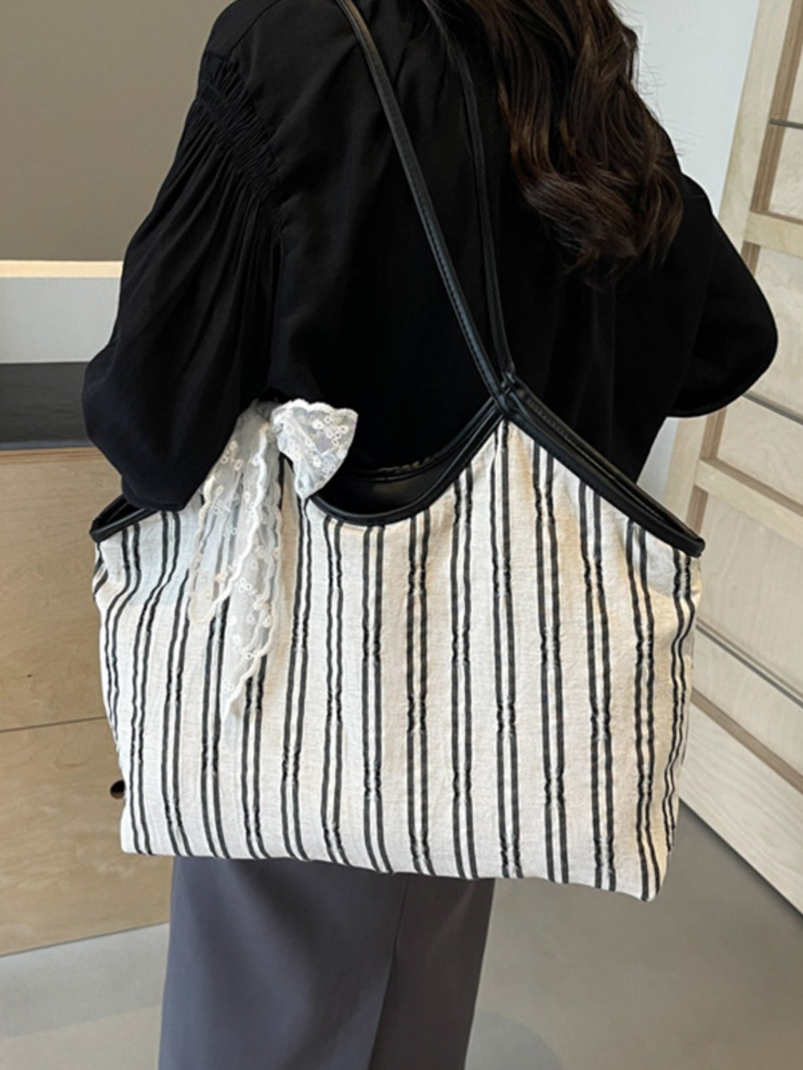 Striped Canvas Tote Bag  Trendsi   