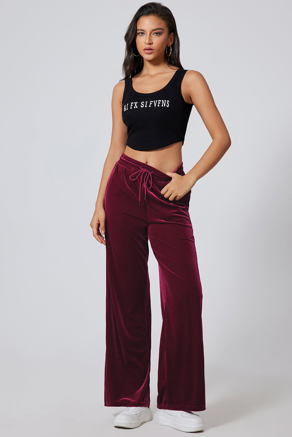 Drawstring Wide Leg Active Pants  Trendsi   