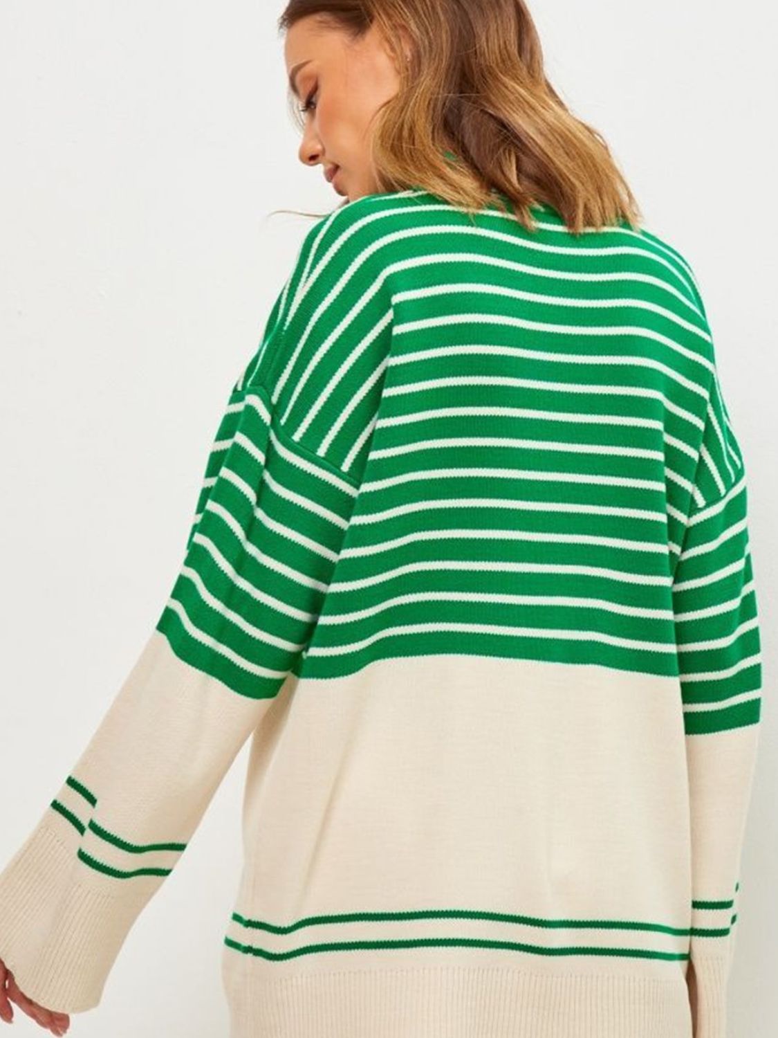 Striped Mock Neck Long Sleeve Sweater  Trendsi   