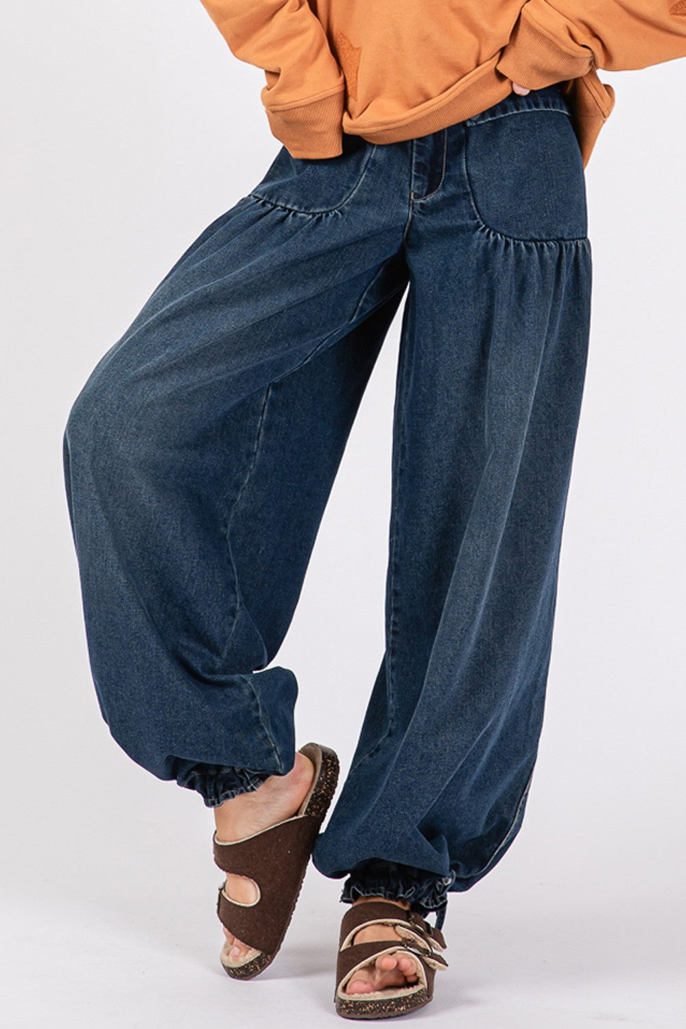 SAGE + FIG Mid-Rise Cargo Jeans with Pockets  Trendsi   