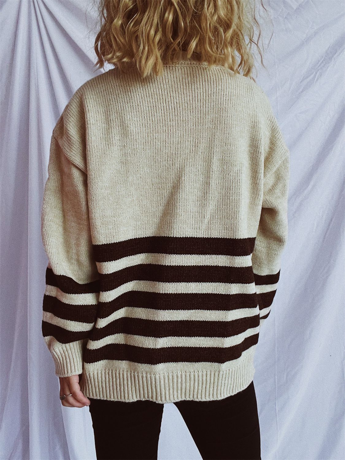 Striped Dropped Shoulder Long Sleeve Sweater  Trendsi   