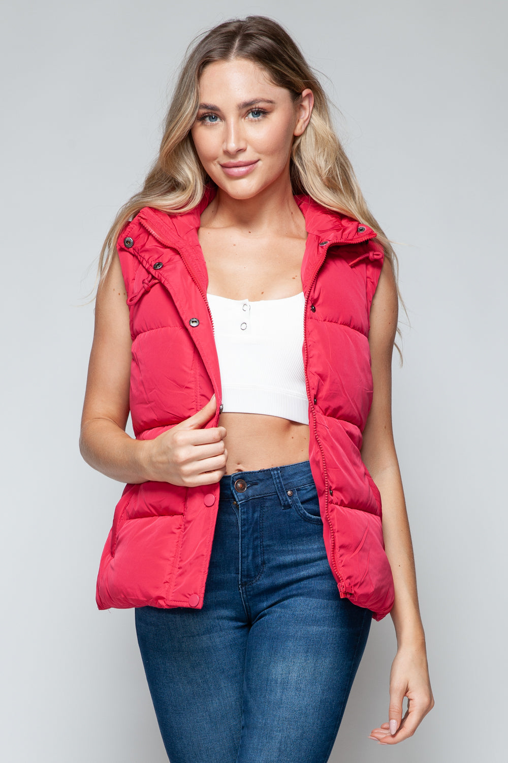 Snobbish Snap and Zip Closure Hooded Vest  Trendsi   