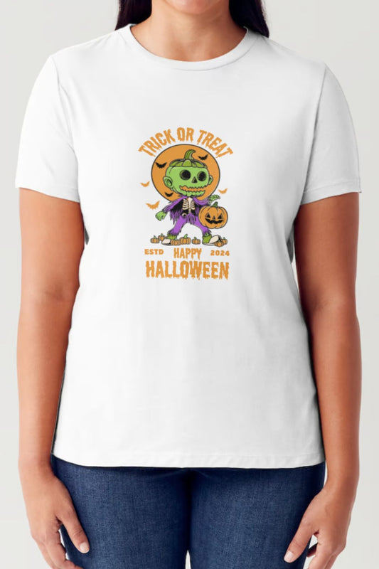 Simply Love Full Size TRICK OR TREAT Round Neck Short Sleeve Tubular T-Shirt T-Shirt Trendsi White S 