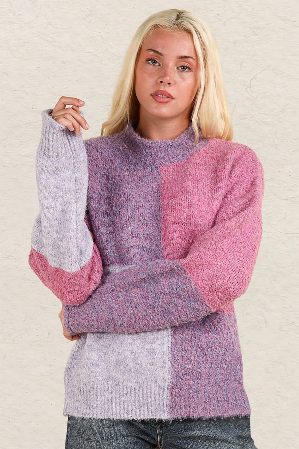 VERY J Color Block Mock Neck Drop Shoulder Sweater  Trendsi   