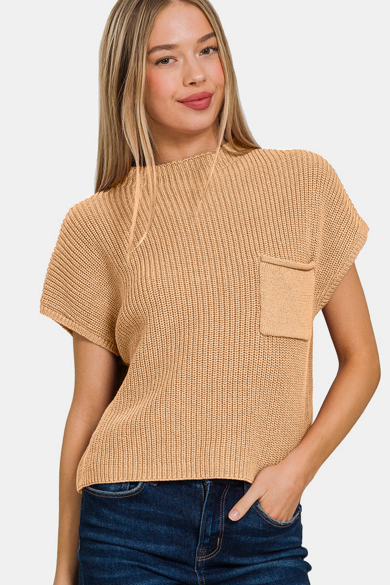 Zenana Mock Neck Short Sleeve Cropped Sweater  Trendsi   