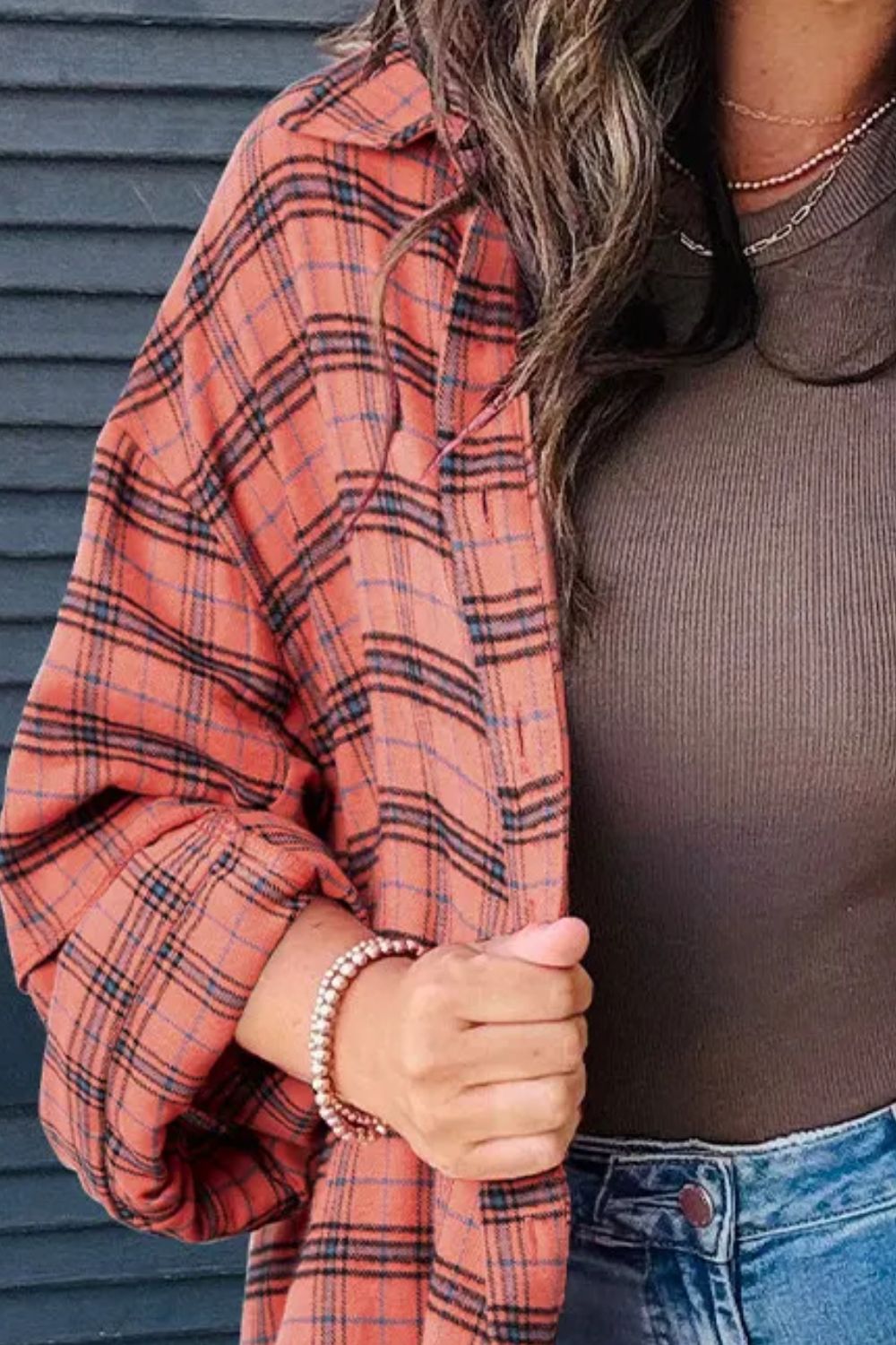 Full Size Plaid Collared Neck Long Sleeve Shirt  Trendsi   