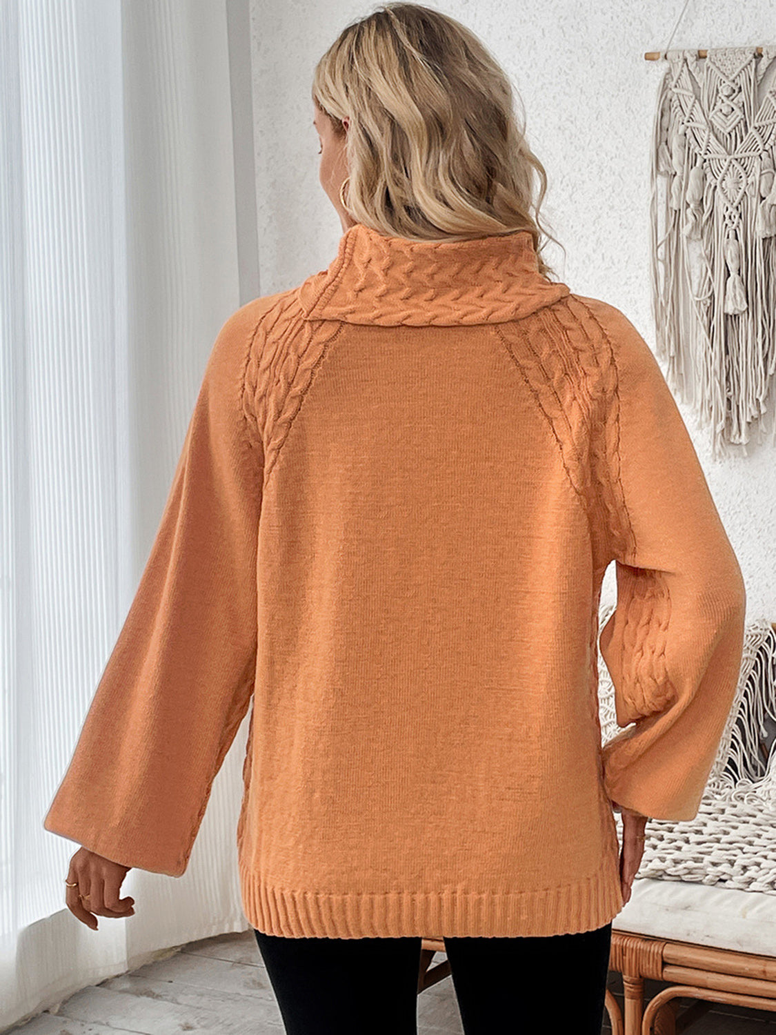 Cable-Knit Turtleneck Long Sleeve Sweater  Trendsi   