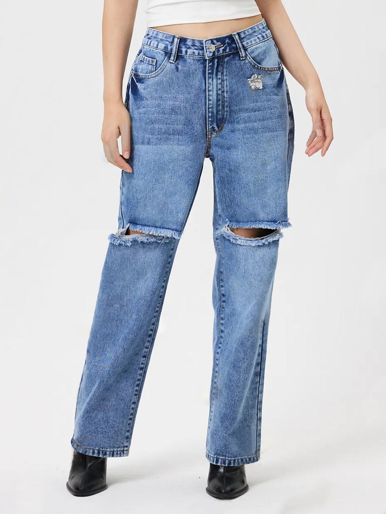 Distressed Jeans with Pockets  Trendsi   