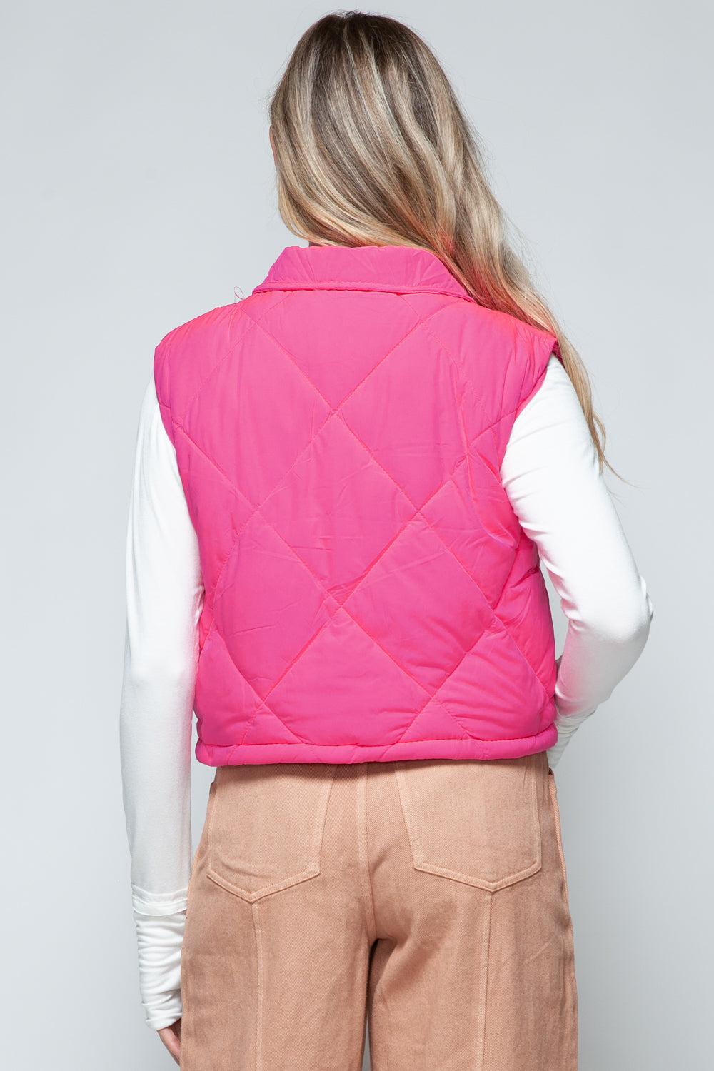 Snobbish Snap Down Quilted Crop Vest  Trendsi   