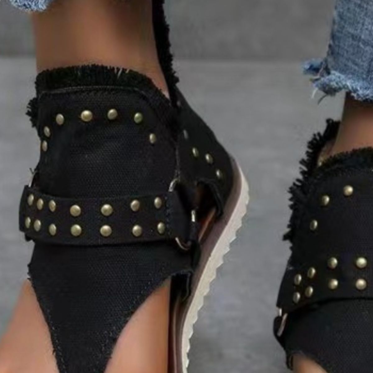 Studded Raw Hem Flat Sandals  Trendsi   