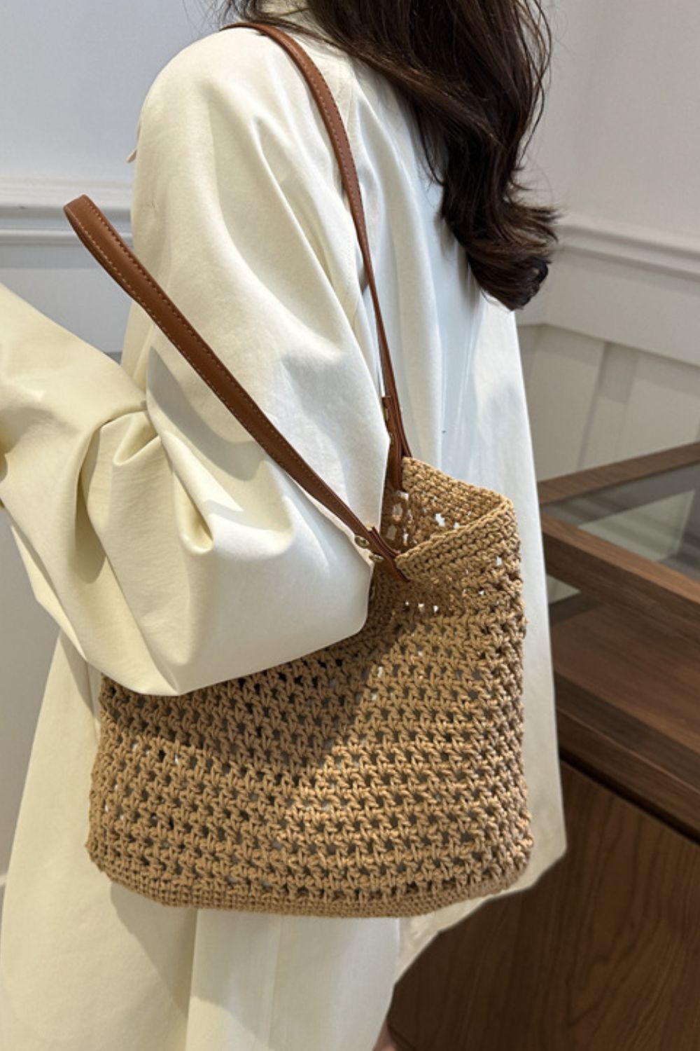 Openwork Woven Tote Bag  Trendsi   