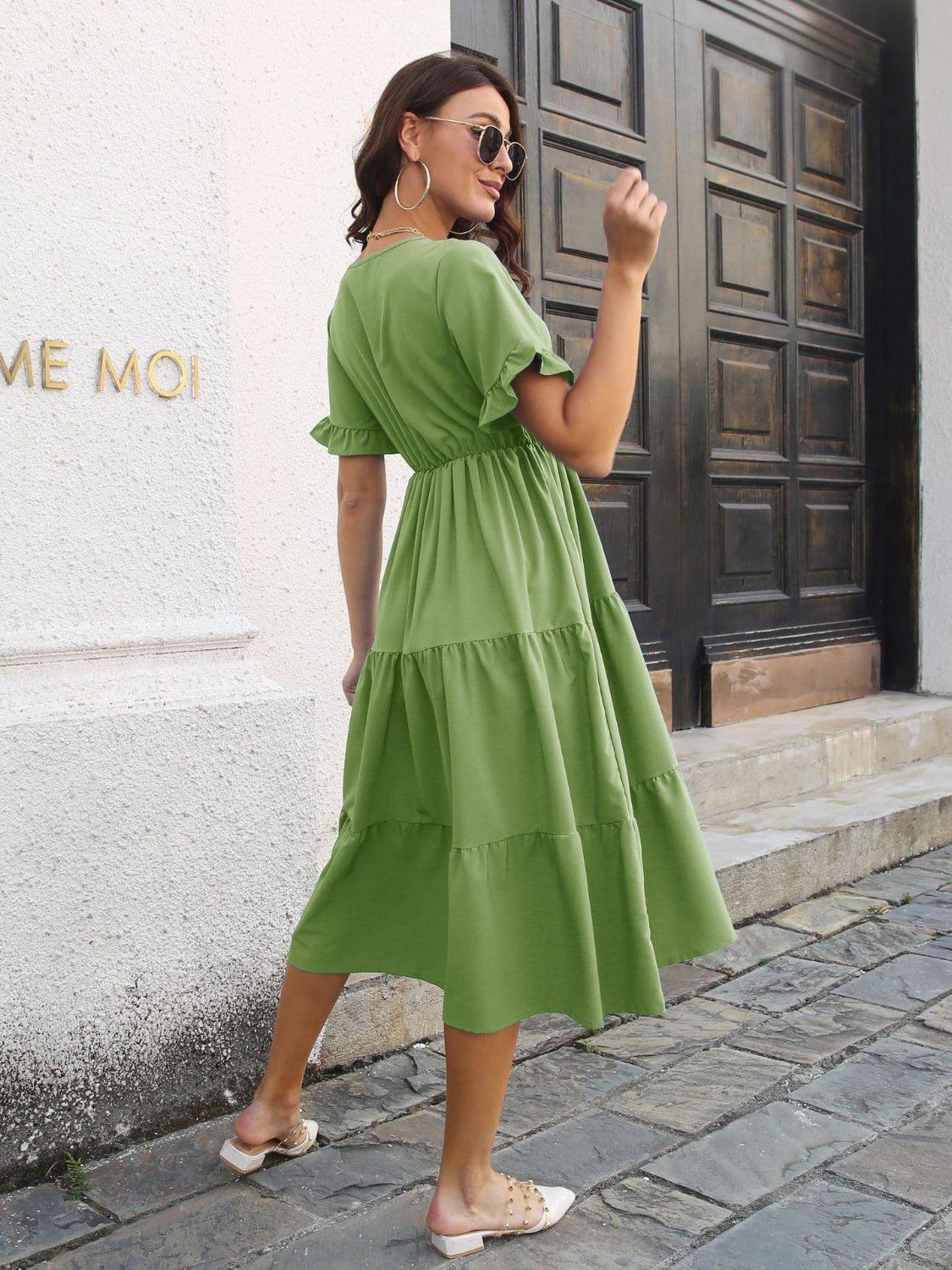 V-Neck Short Sleeve Midi Dress Dress Trendsi   