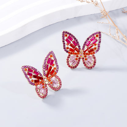 Alloy Inlaid Rhinestone Butterfly Earrings Earrings Trendsi   