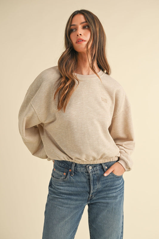 Mable Round Neck Letter Embroidery Crop Sweatshirt  Trendsi Taupe S 