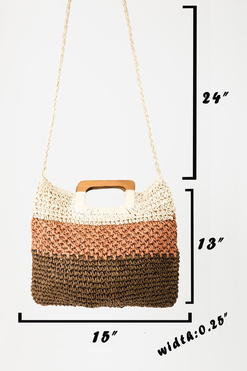 Fame Color Block Double-Use Braided Tote Bag  Trendsi   