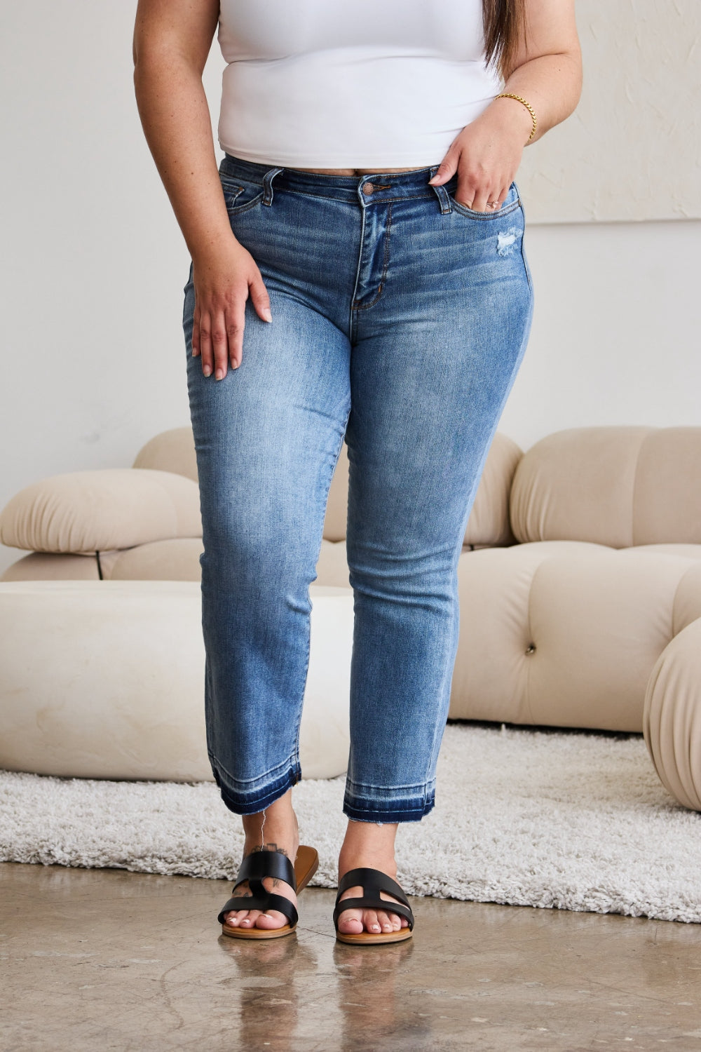 Judy Blue Full Size Release Hem Cropped Bootcut Jeans  Trendsi   