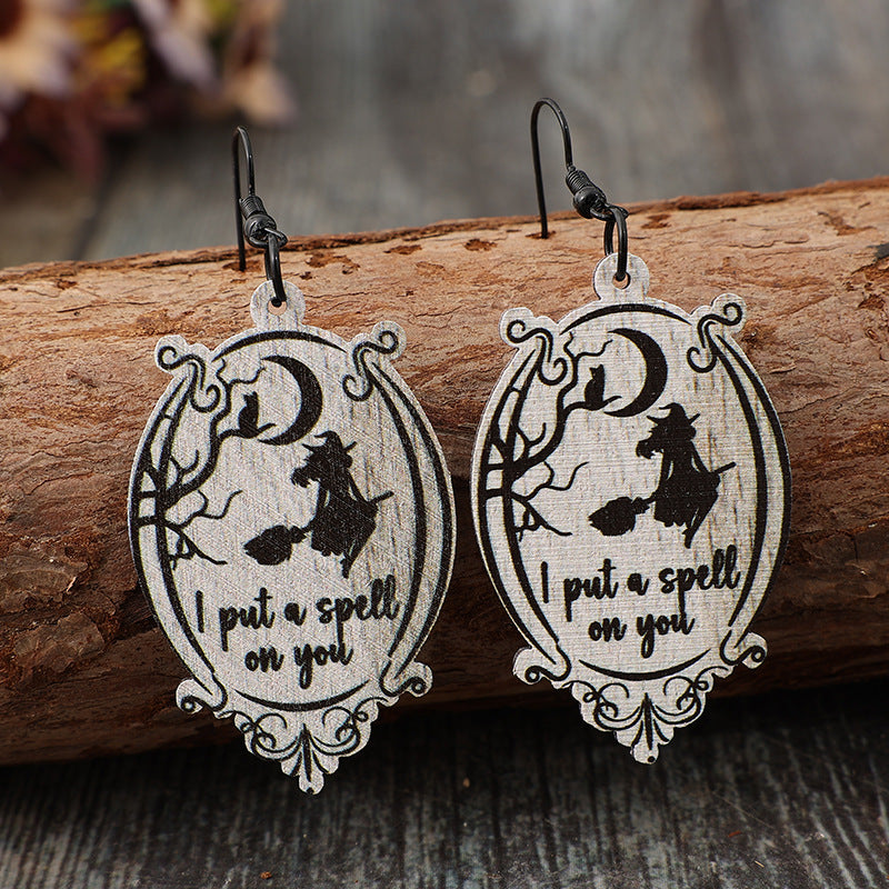 Witch Wooden Dangle Earrings  Trendsi   