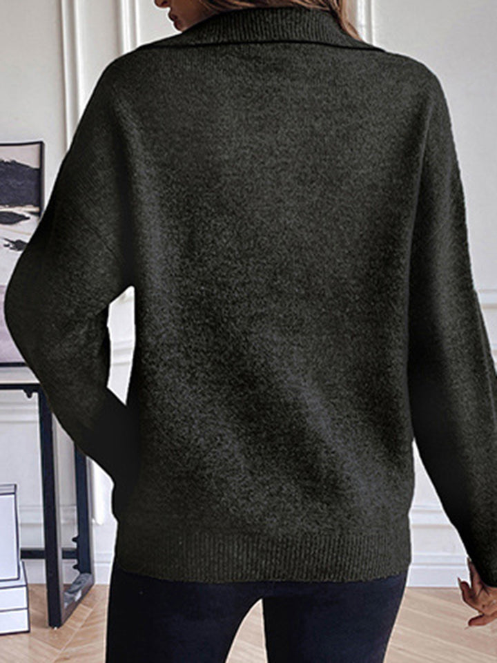 Half Zip Dropped Shoulder Sweater  Trendsi   