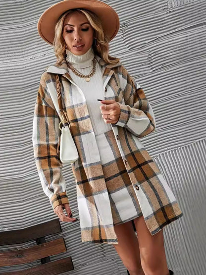 Plaid Button Up Long Sleeve Coat and Skirt Set  Trendsi   