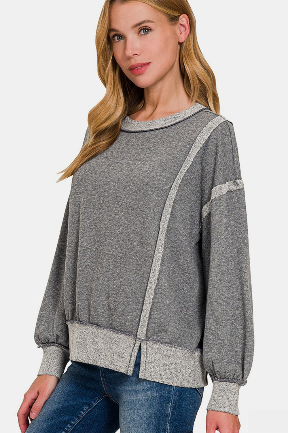 Zenana Washed Exposed-Seam Sweatshirt  Trendsi   