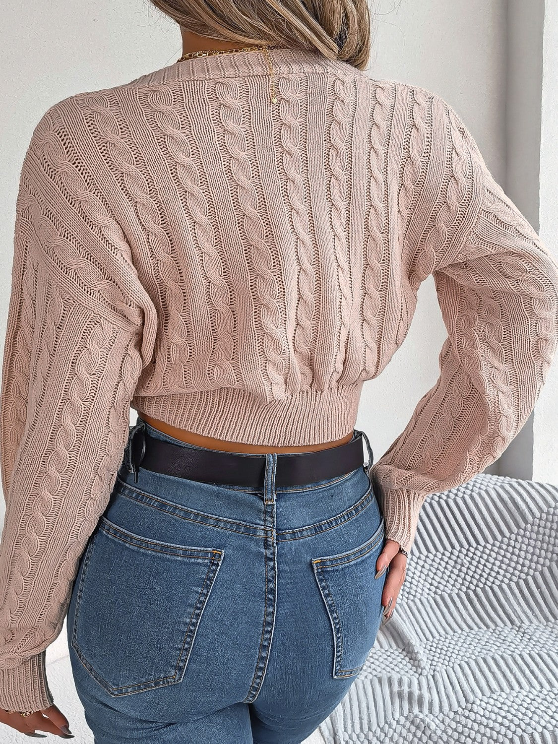 Twisted Cable-Knit V-Neck Sweater  Trendsi   