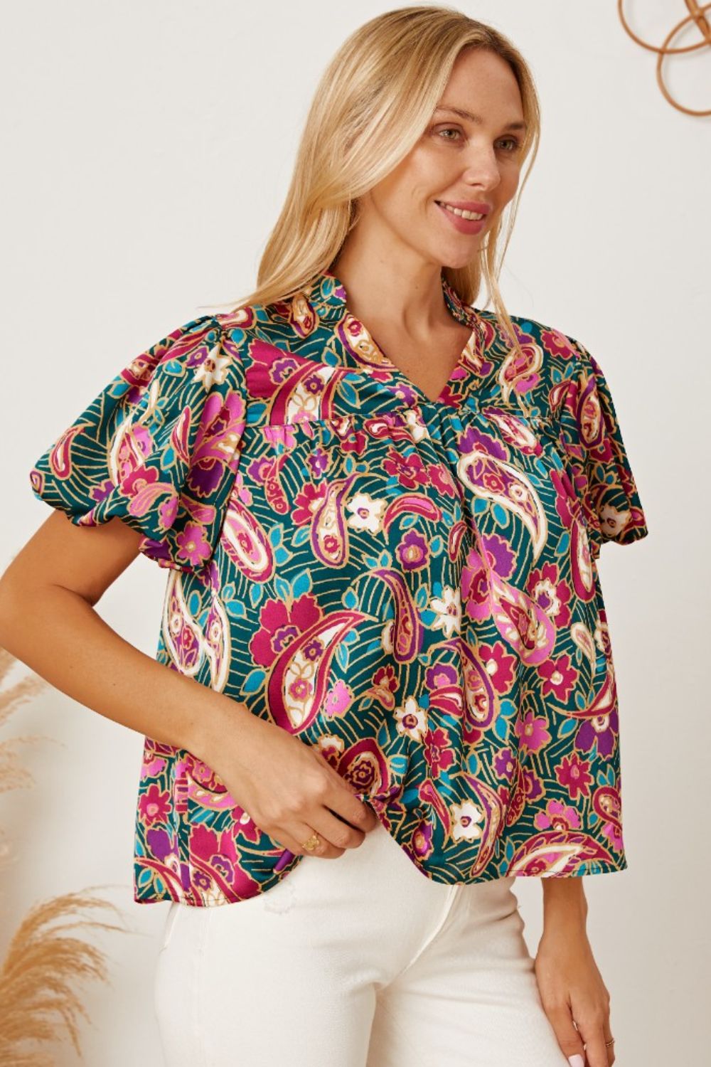 Floral Collared Neck Short Sleeve Blouse Blouse Trendsi   