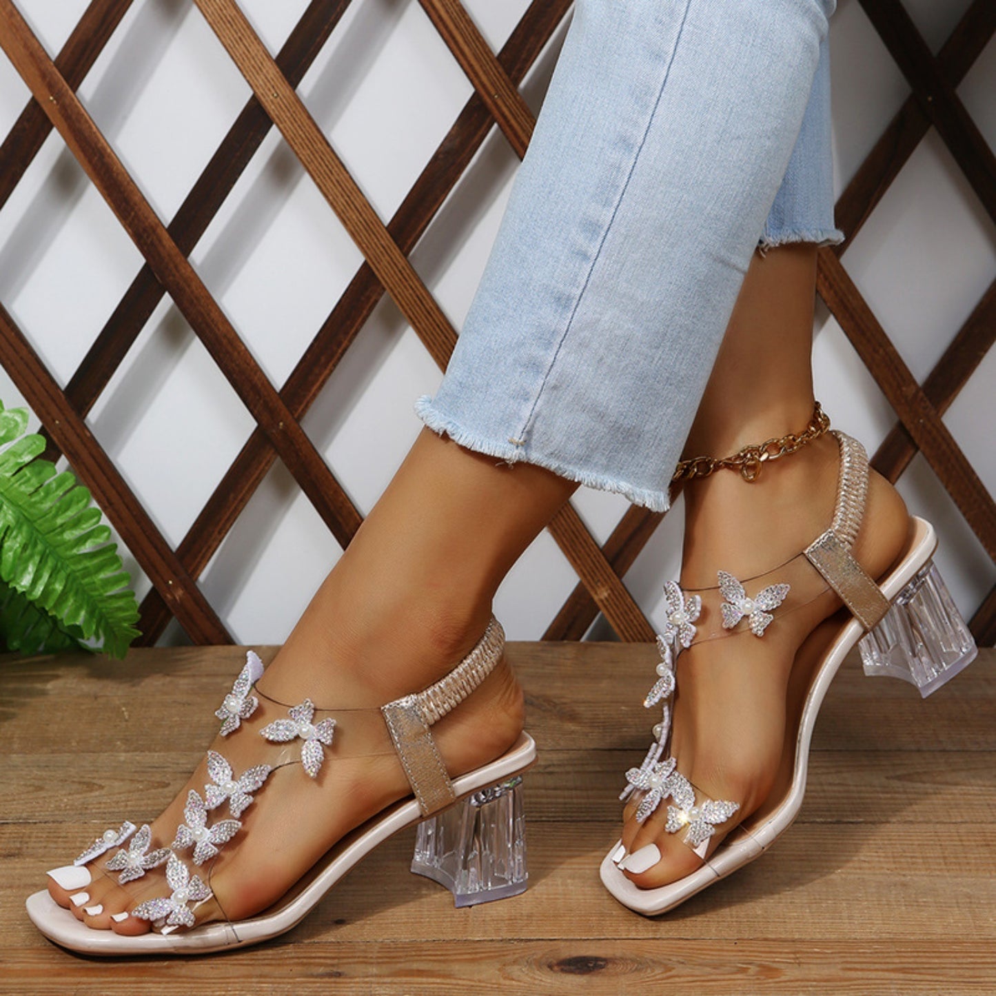 Butterfly Detail Open Toe Mid Heel Sandals  Trendsi   