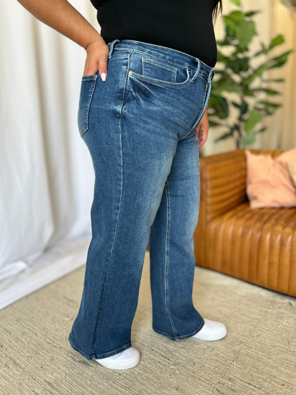 RFM Full Size High Rise Tummy Control Wide Leg Jeans  Trendsi   