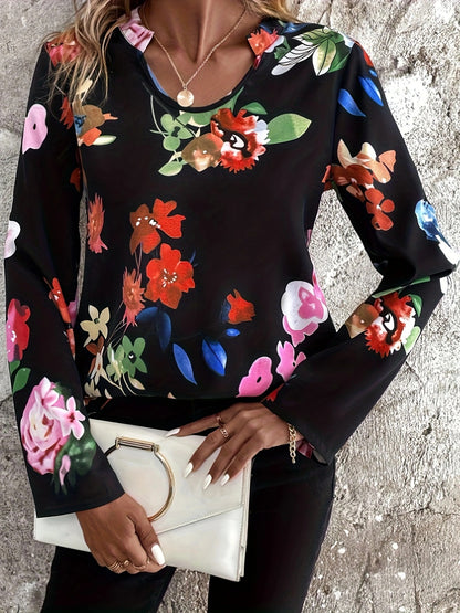 Printed Notched Long Sleeve Blouse Blouse Trendsi   