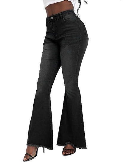 Raw Hem Flare Jeans with Pockets  Trendsi   