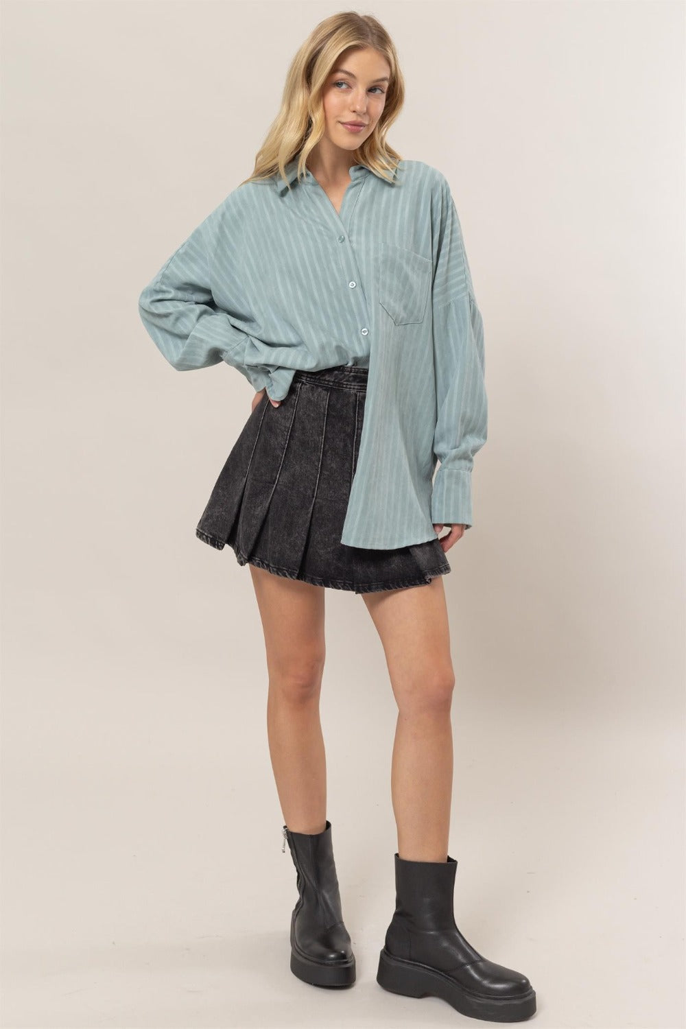 HYFVE Stripe Button Down Long Sleeve Oversized Shirt  Trendsi   