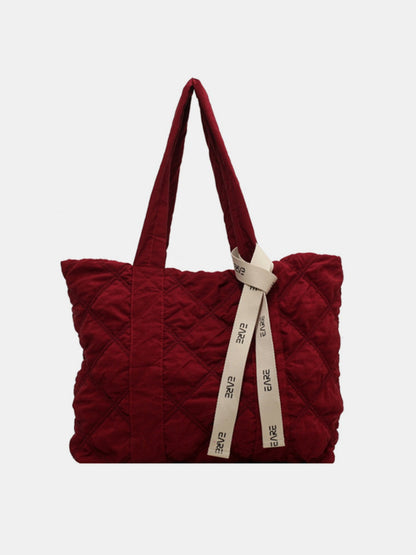 Quilted Nylon Large Tote Bag  Trendsi Burgundy One Size 