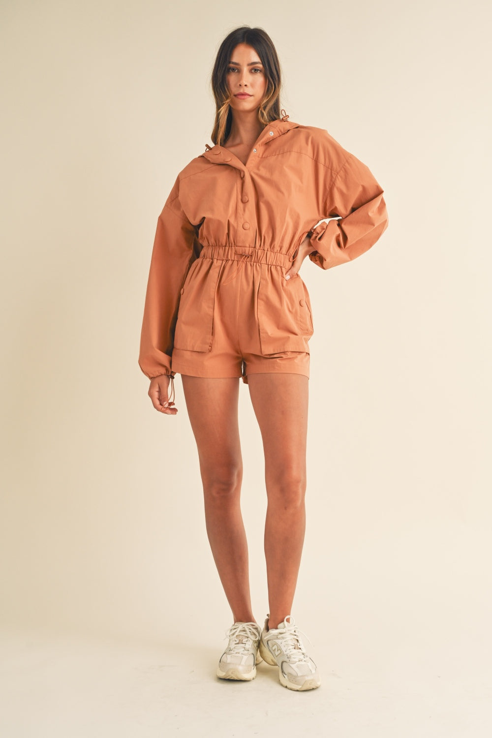 Mable Snap Down Long Sleeve Hooded Romper  Trendsi   