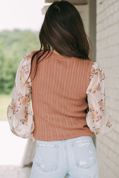 Ribbed Floral Lantern Sleeve Blouse Blouse Trendsi   