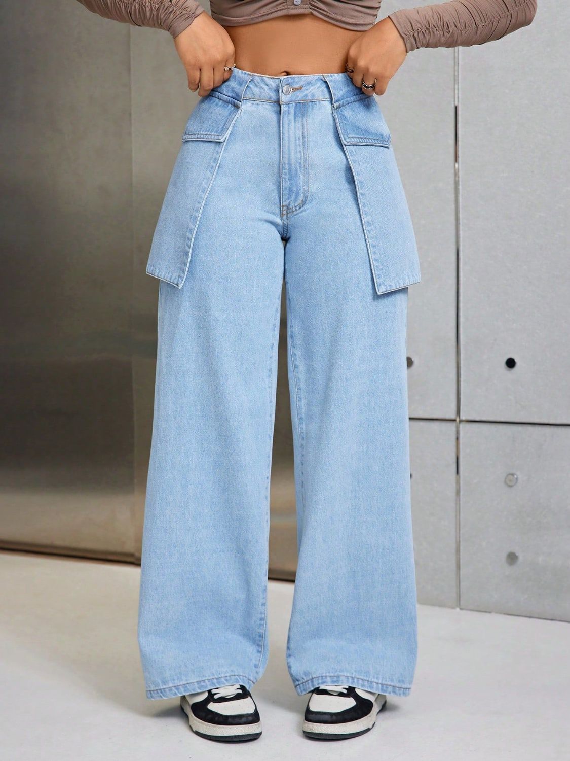 Wide Leg Jeans with Pockets  Trendsi Light XS 