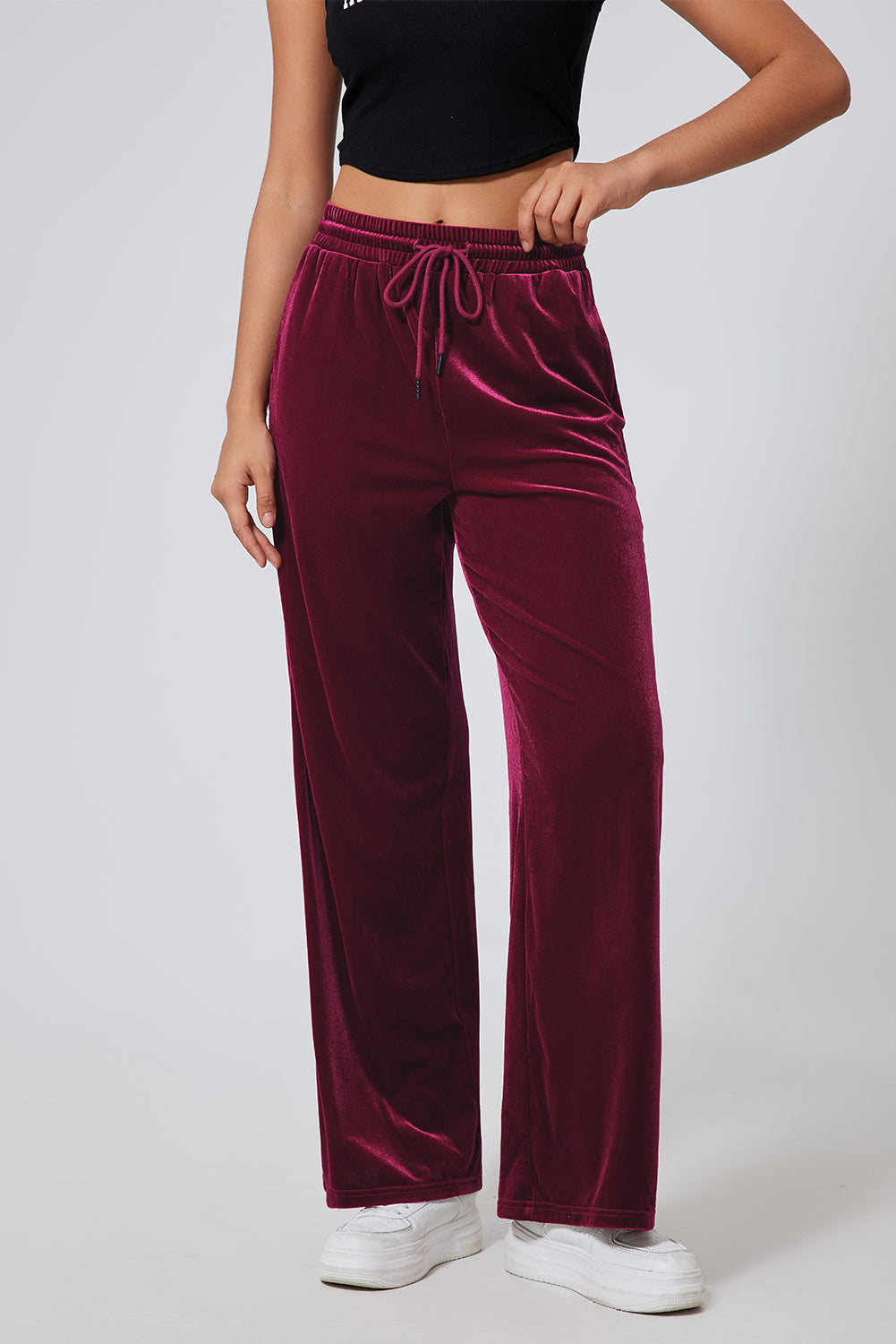 Drawstring Wide Leg Active Pants  Trendsi   