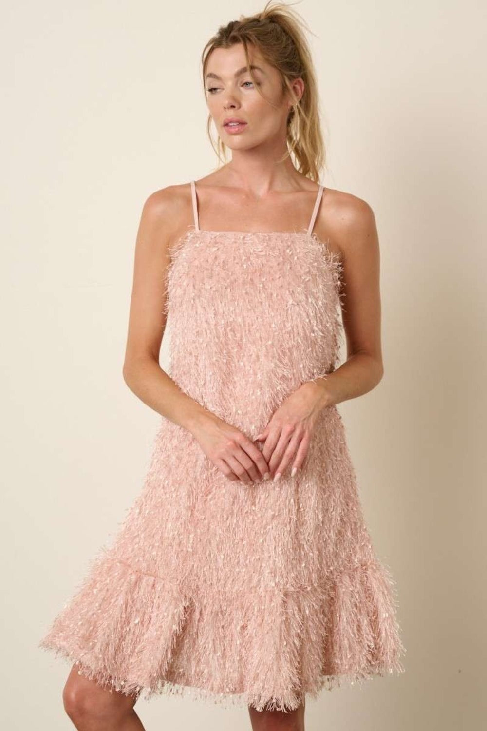 Mittoshop Feather Ruffle Hem Mini Cami Dress  Trendsi Blush S 