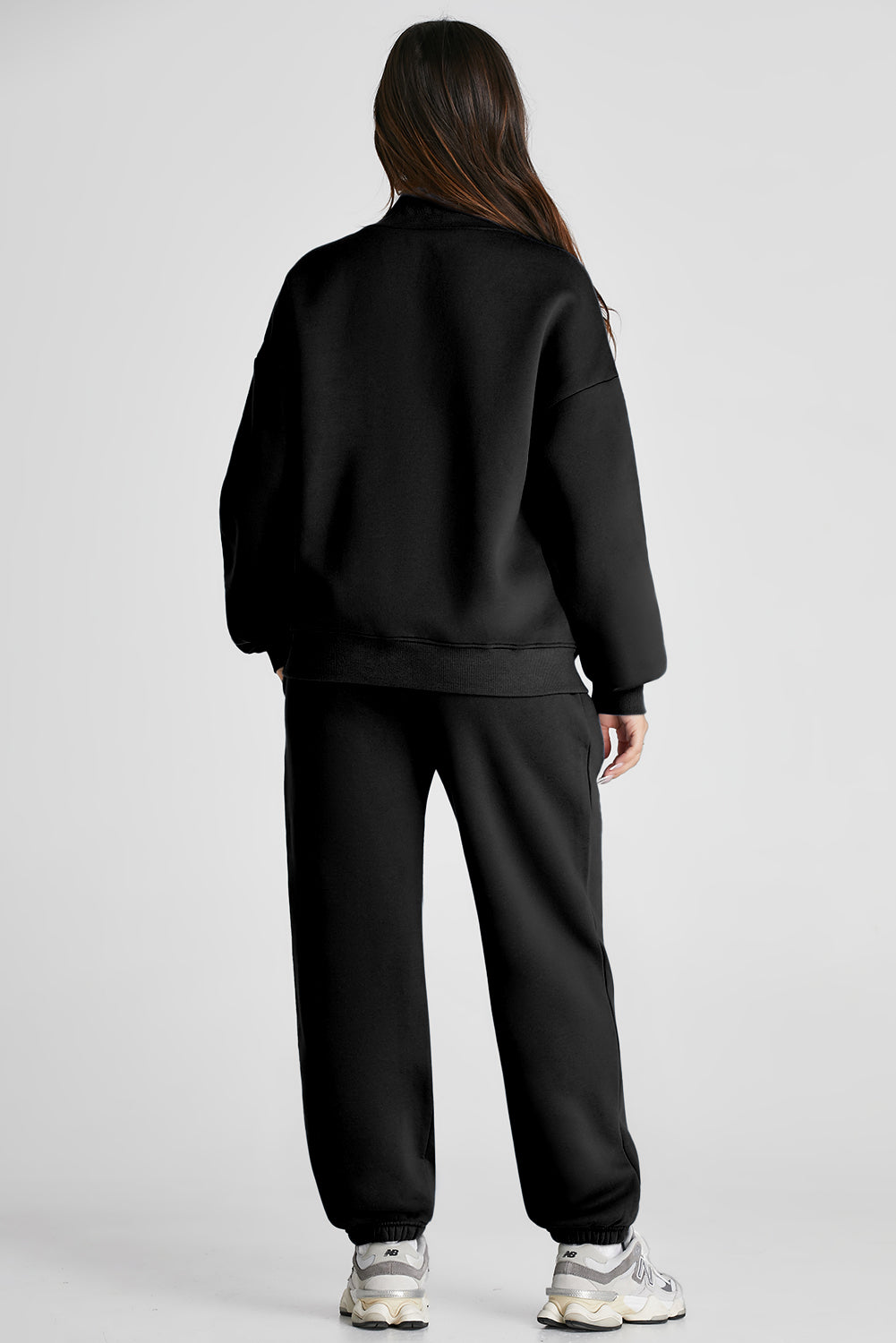 Quarter Zip Long Sleeve Top and Pants Set  Trendsi   