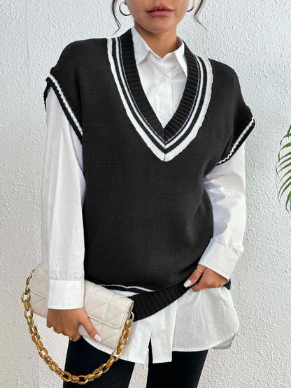 Contrast Trim V-Neck Sweater Vest