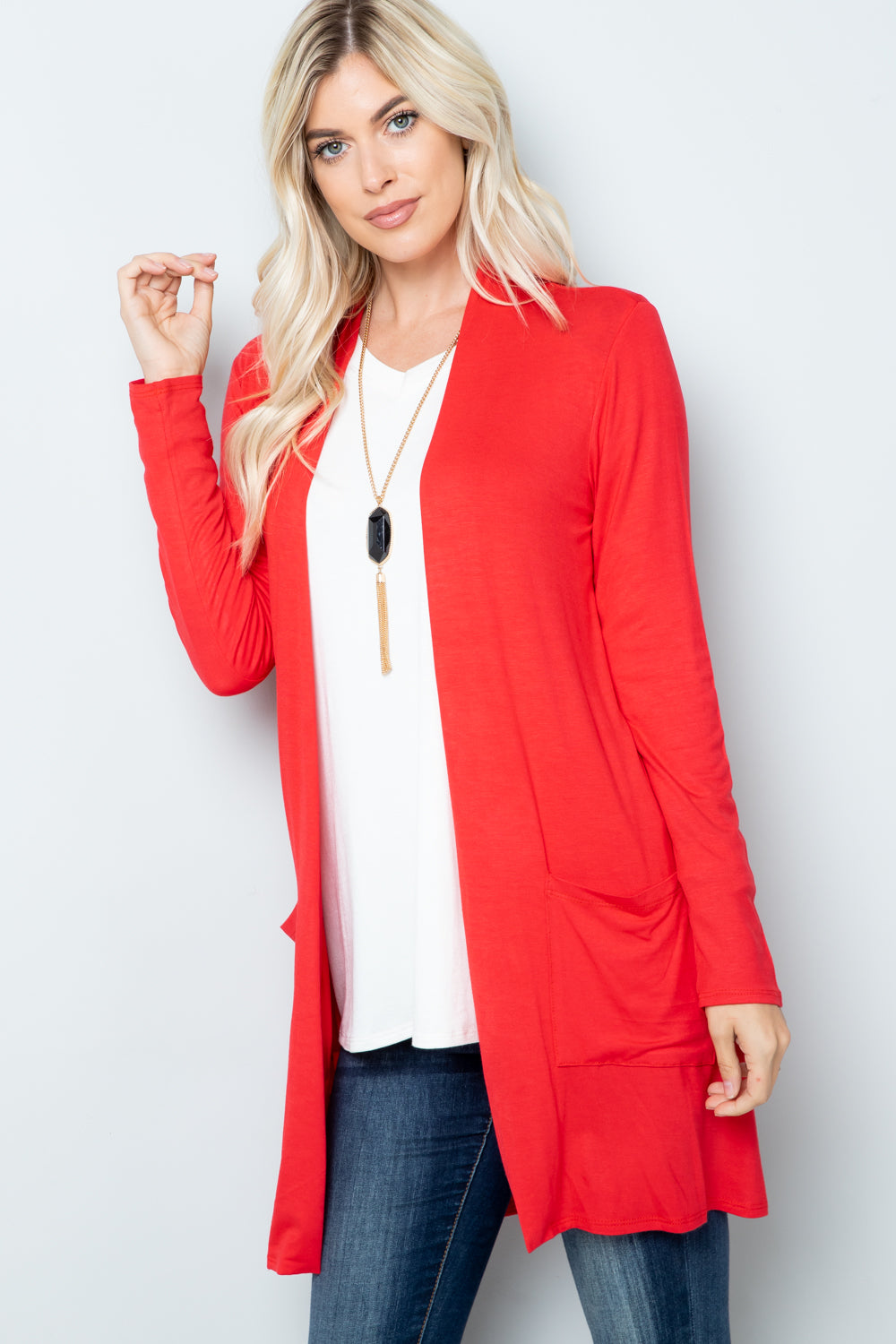 Celeste Full Size Open Front Cardigan with Pockets  Trendsi   