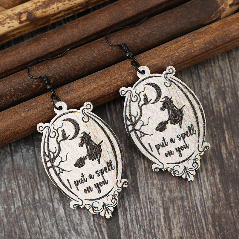 Witch Wooden Dangle Earrings  Trendsi   