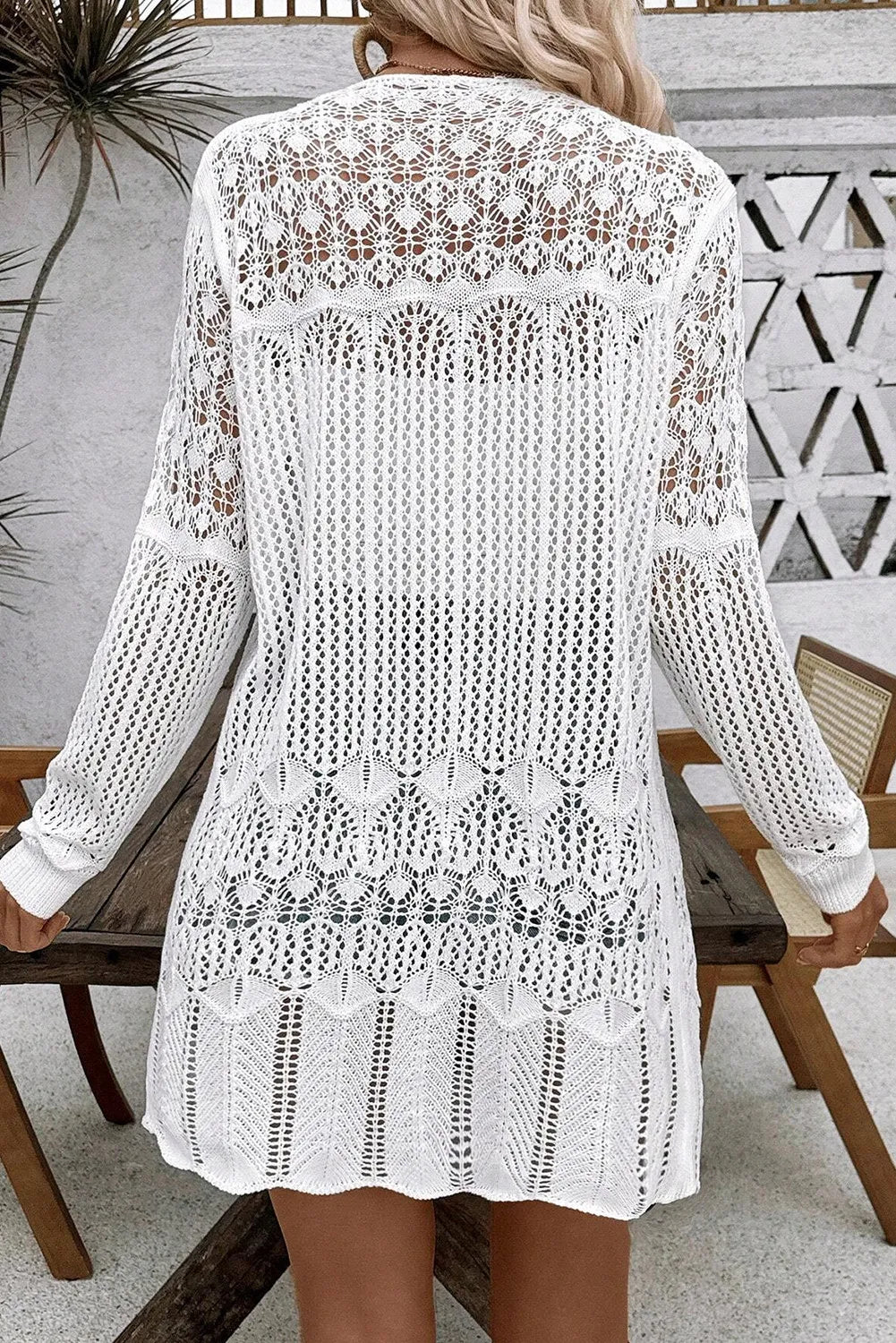 Openwork Open Front Long Sleeve Cardigan  Trendsi   