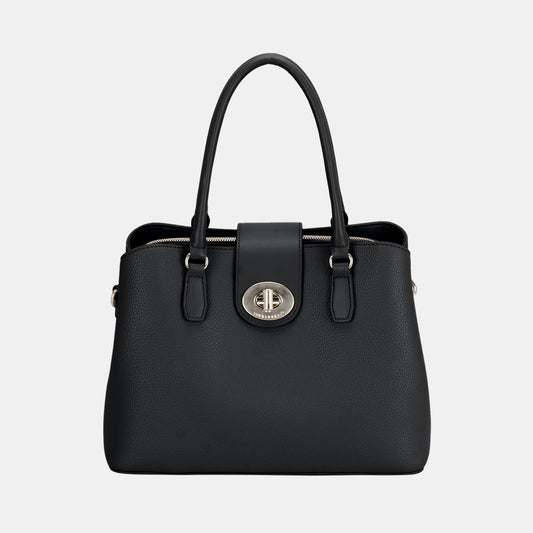 David Jones PU Leather Twist-Lock Tote Bag  Trendsi Black One Size 