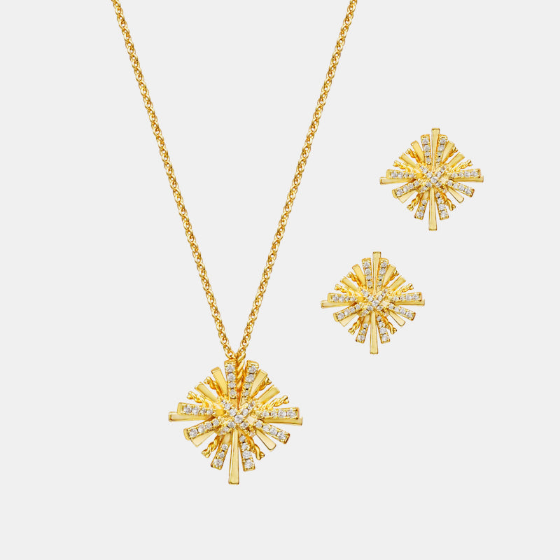 Starburst Gold-Plated Earrings and Necklace Set  Trendsi Gold One Size 