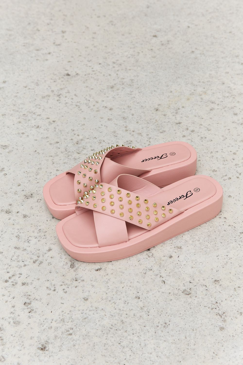 Forever Link Studded Cross Strap Sandals in Blush  Trendsi   